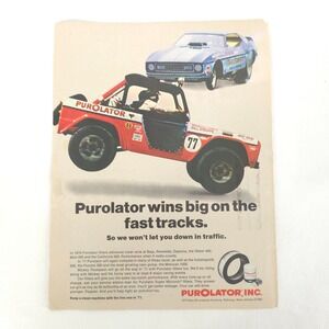 Vintage 1971 Ford Mustang Funny Car Bronco Purolator Print Ad Advertising Promo
